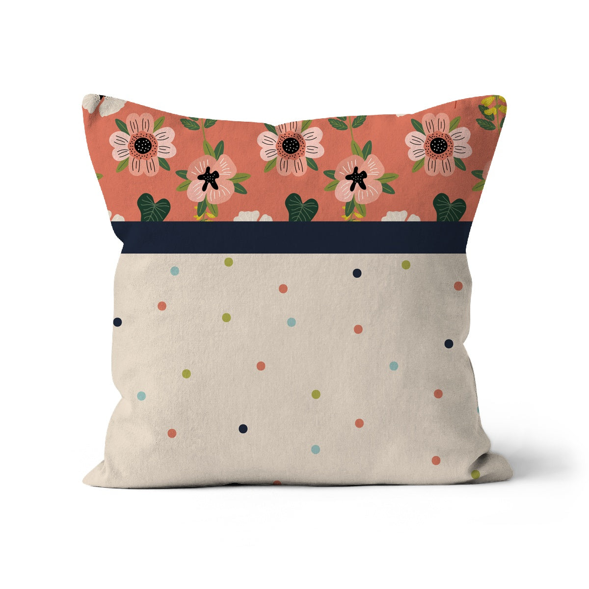 Coral Floral Block Cushion