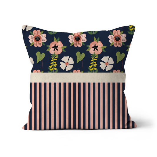 Navy and Pink Block Cushion