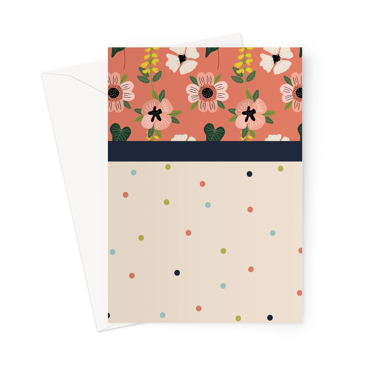 Coral Floral Block Greeting Card