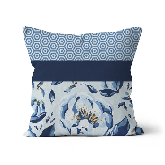 Blue Floral Block Cushion
