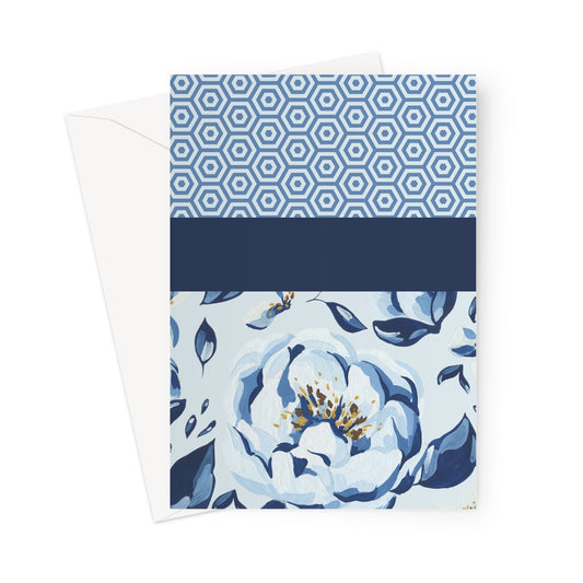 Blue Floral Block Greeting Card