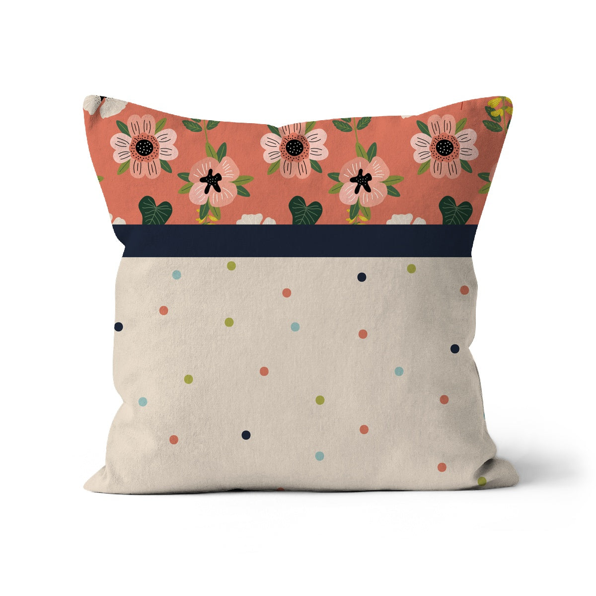 Coral Floral Block Cushion